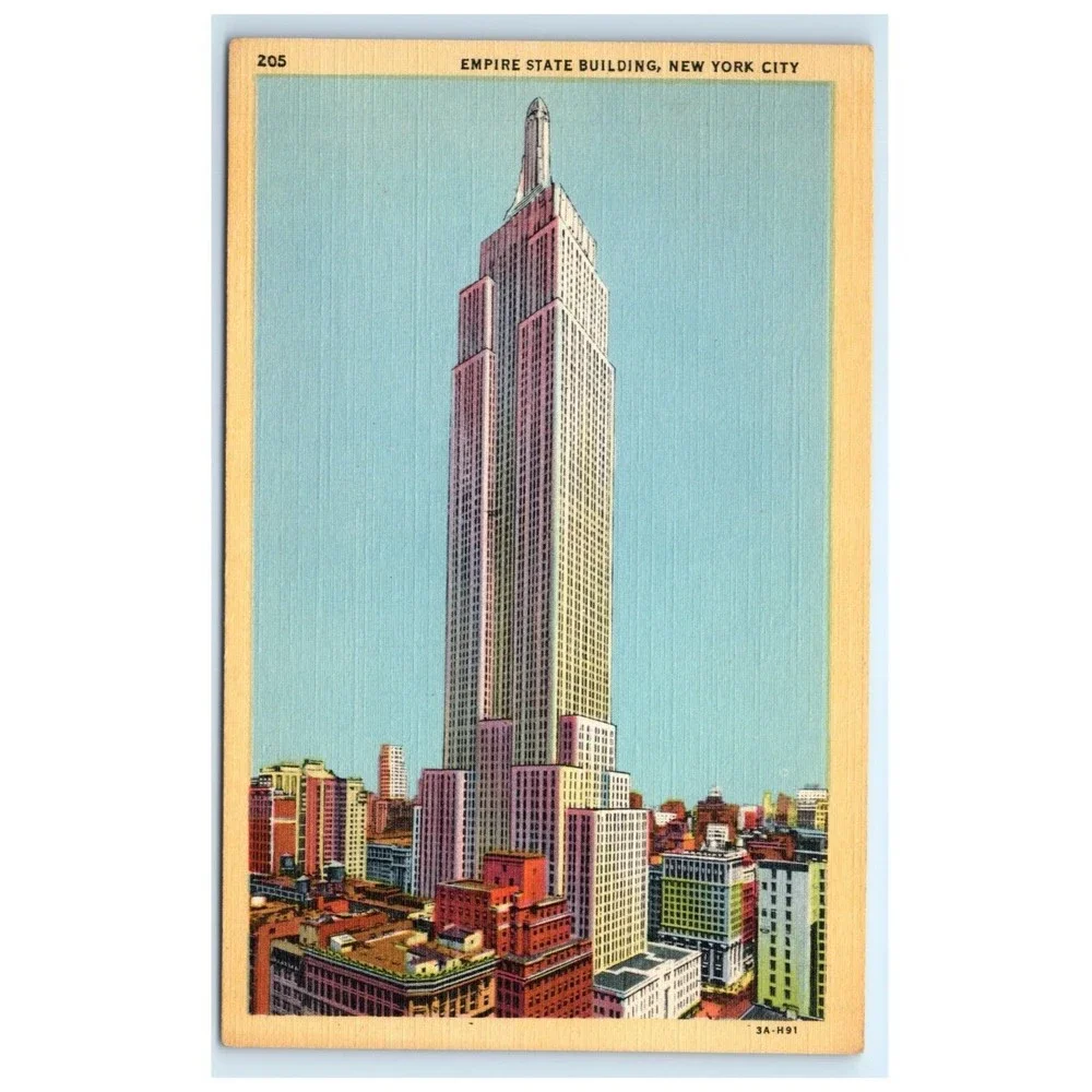 Vintage Postcard Empire State Building New York City Unposted Curteich Linen